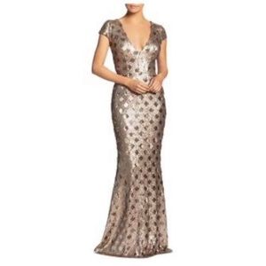 Stunning Dress The Population metallic bronze/gold sequined evening gown.